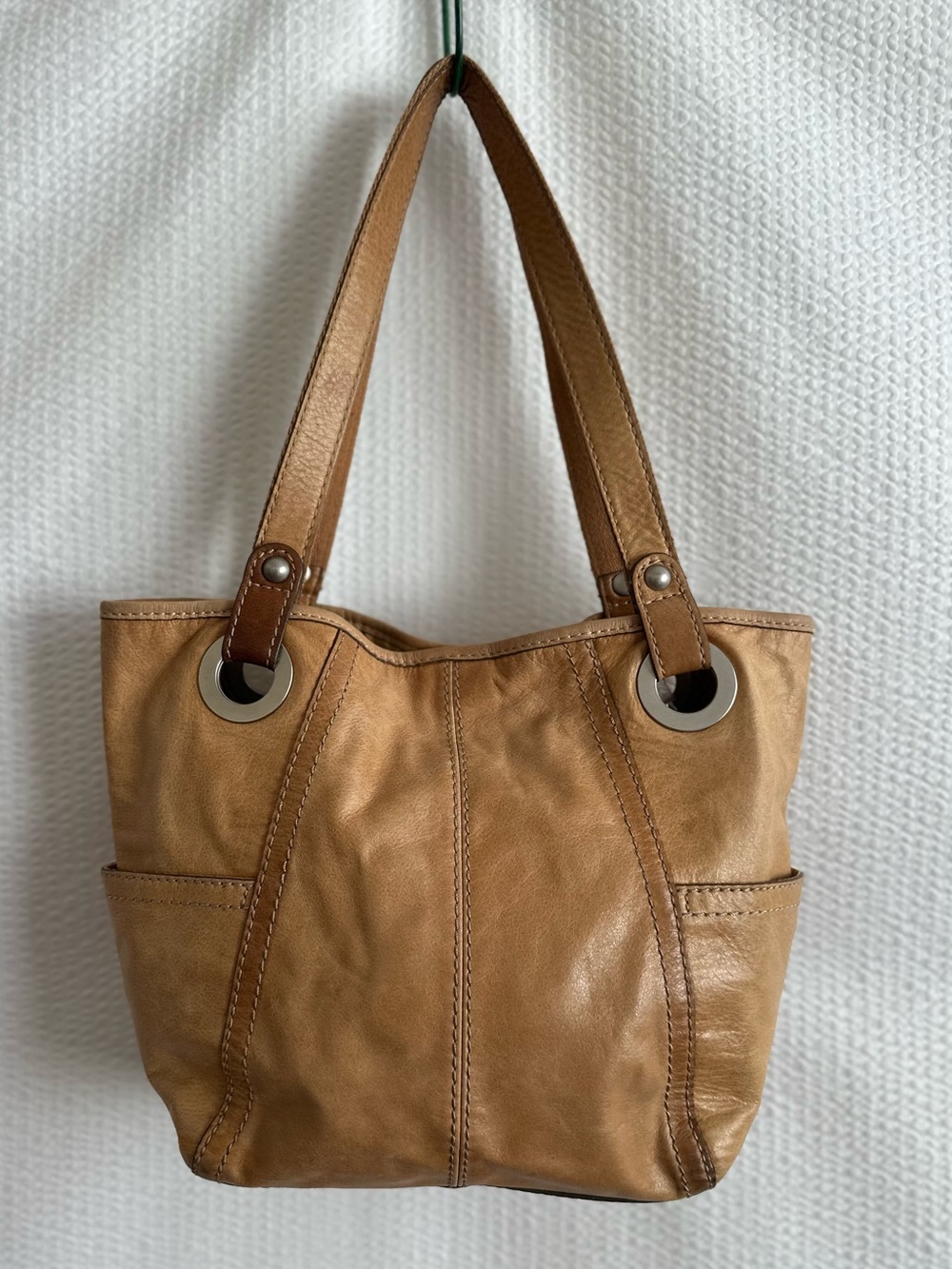 Fossil Long Live Vintage Leather Tote Bag Brown Cognac Hobo Shoulder Purse Y2K